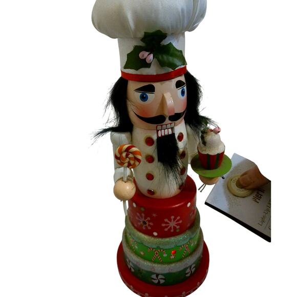 Pier 1 Light Up LED Wooden Nutcracker Chef on Christmas Cake - Picture 9 of 9